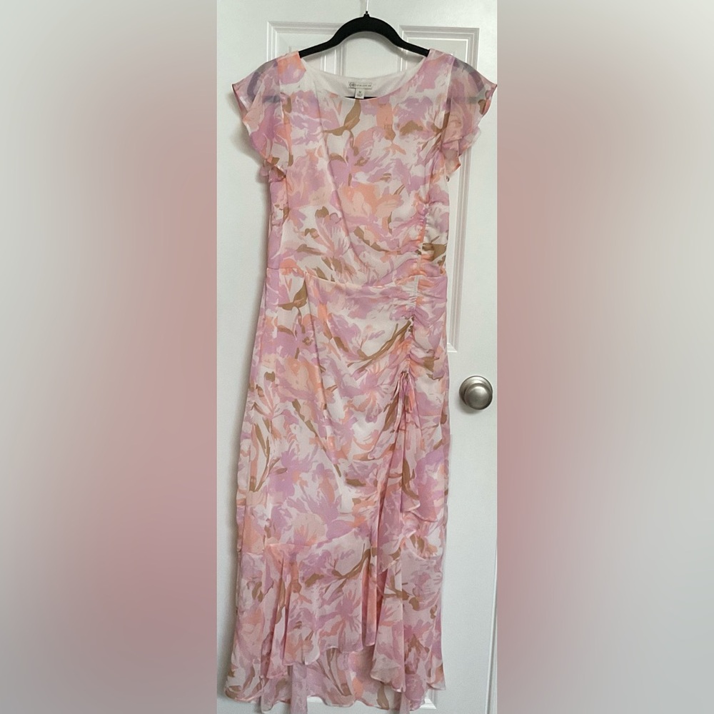 Cato Asymmetrical Pink and Tan Floral Dress